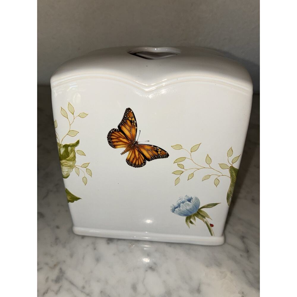 Lenox Blue floral Bathroom Set Tissue Holder Toothbrush Soap Dish Butterfly - Picture 6 of 15